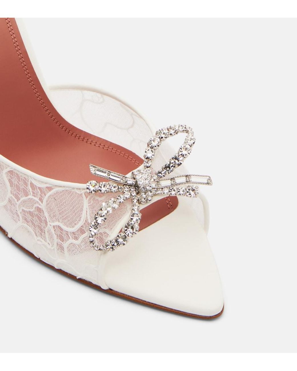 AMINA MUADDI White Rosie Embellished Lace Mules