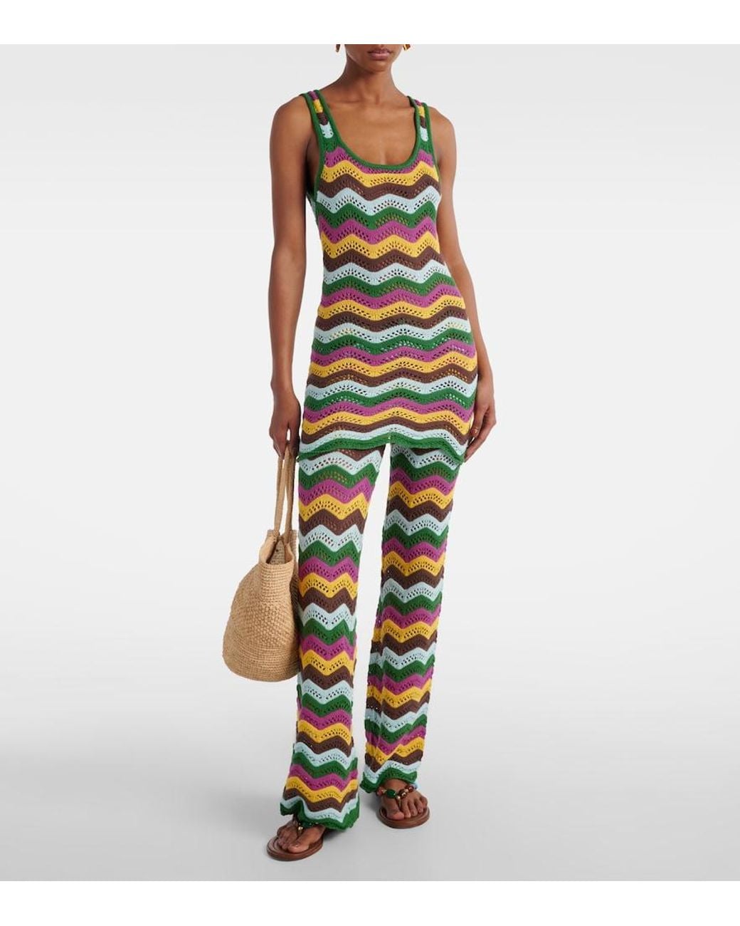 Bananhot Green Lindsay Striped Crochet Minidress