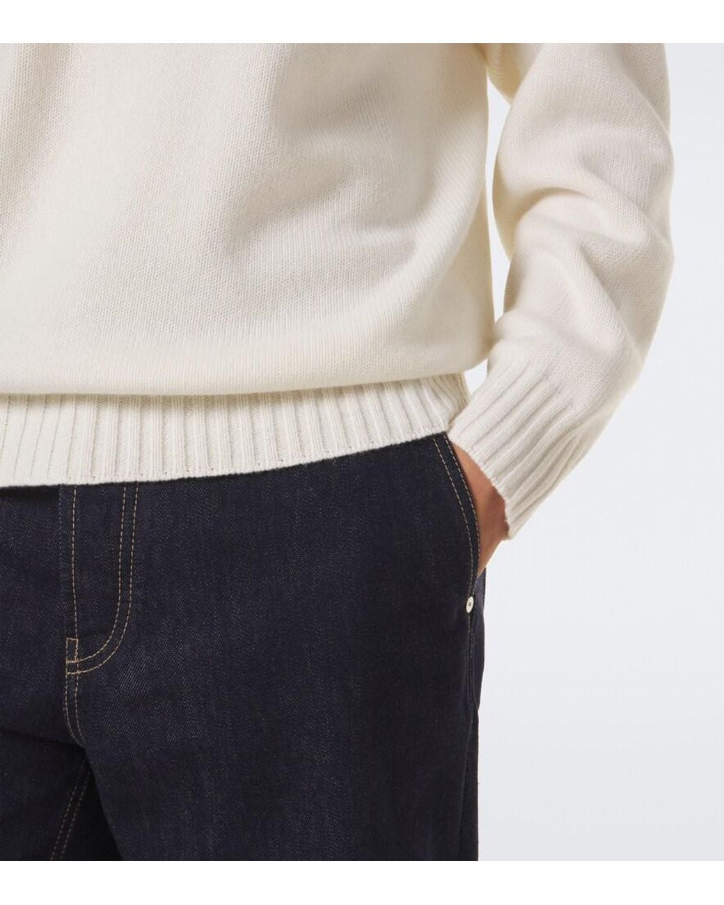 Brunello Cucinelli White Cashmere Sweater for men