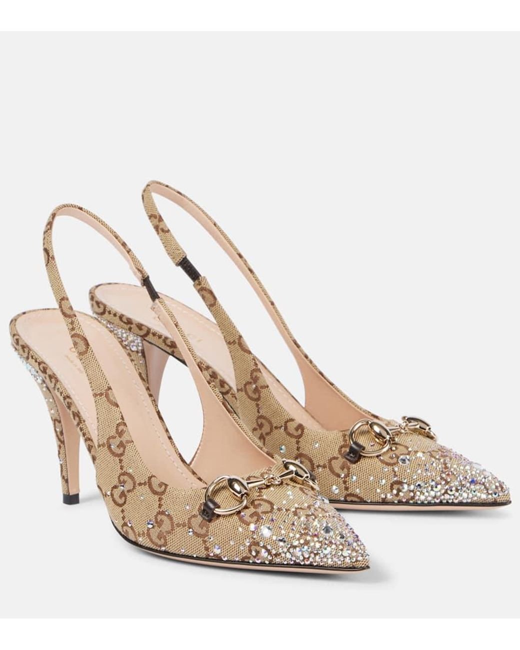 Gucci Horsebit Gg Canvas Crystal-Embellished Pumps in Metallic | Lyst