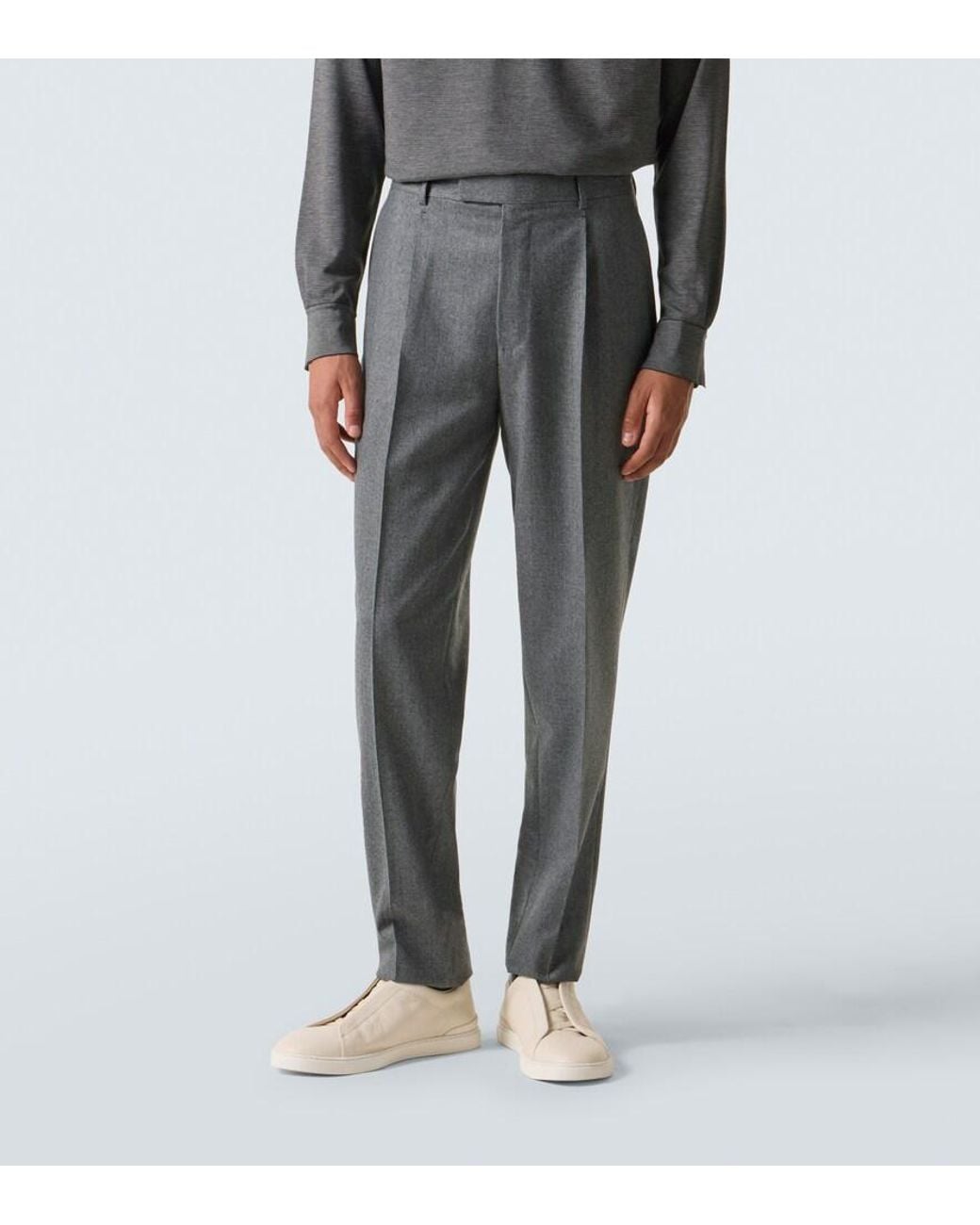 Zegna Gray Wool Flannel Straight Pants for men