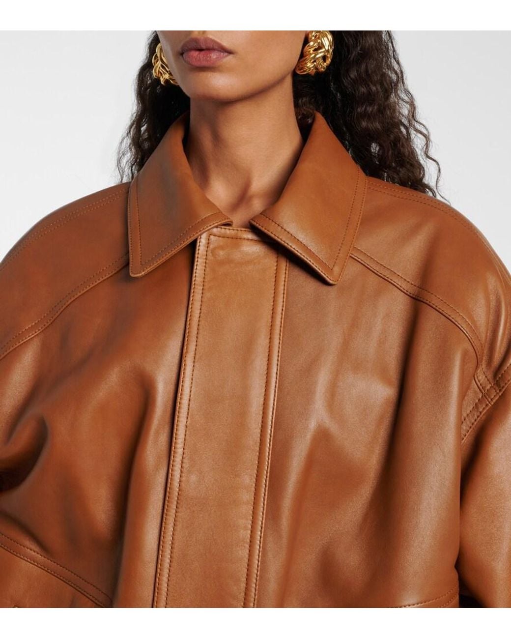 Saint Laurent Brown Oversized Leather Bomber Jacket