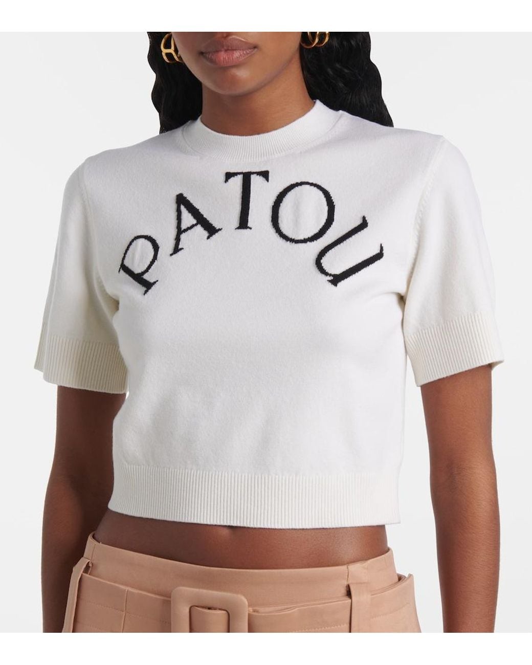 Patou White Logo Jacquard Wool-Blend Crop Top