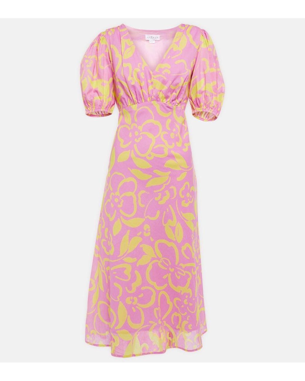 Velvet Pink Charlotte Floral Cotton Midi Dress