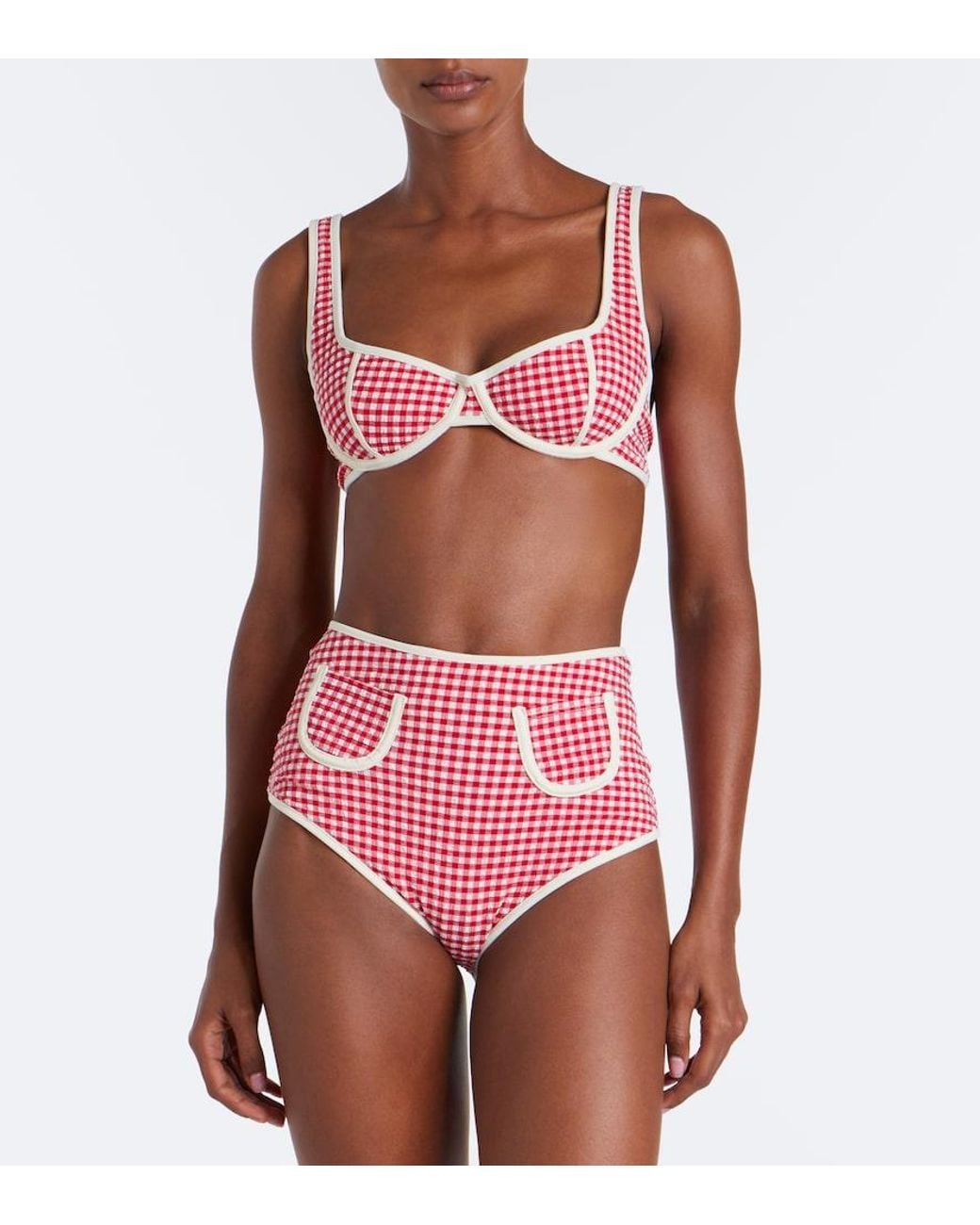 Montce Red Romy Gingham Seersucker Bikini Top