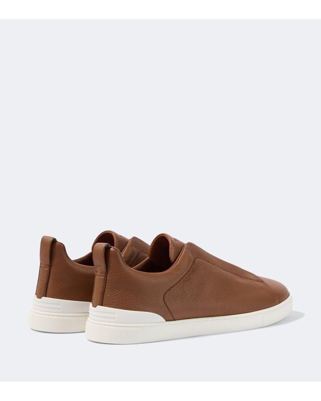 Zegna Brown Triple Stitch Leather Sneakers for men