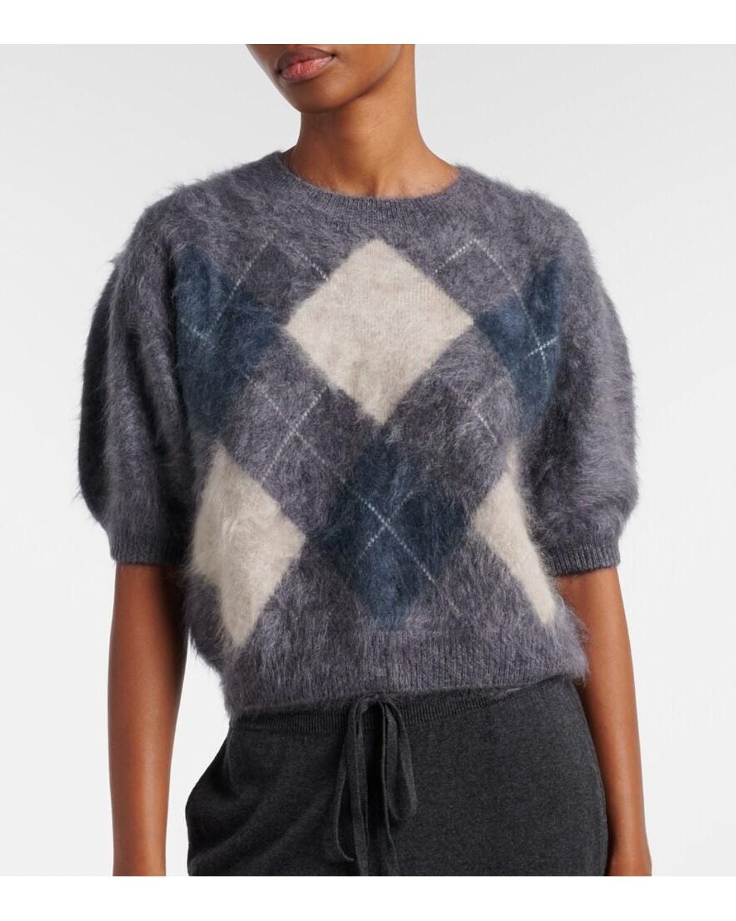Lisa Yang Blue Juniper Argyle Cashmere Sweater