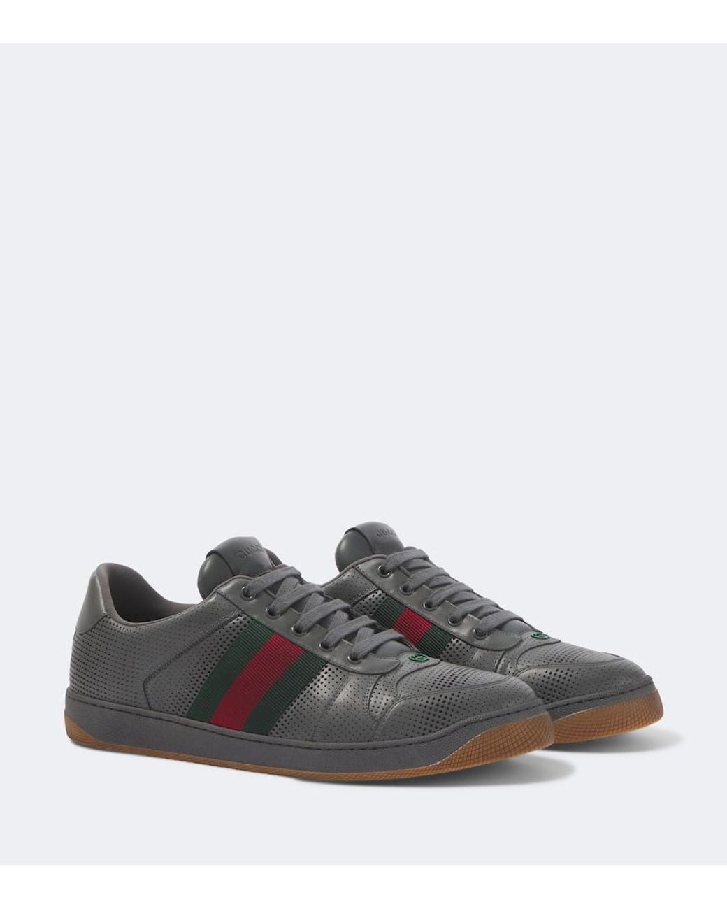 Gucci Gray Screener Perforated Leather Sneakers for men