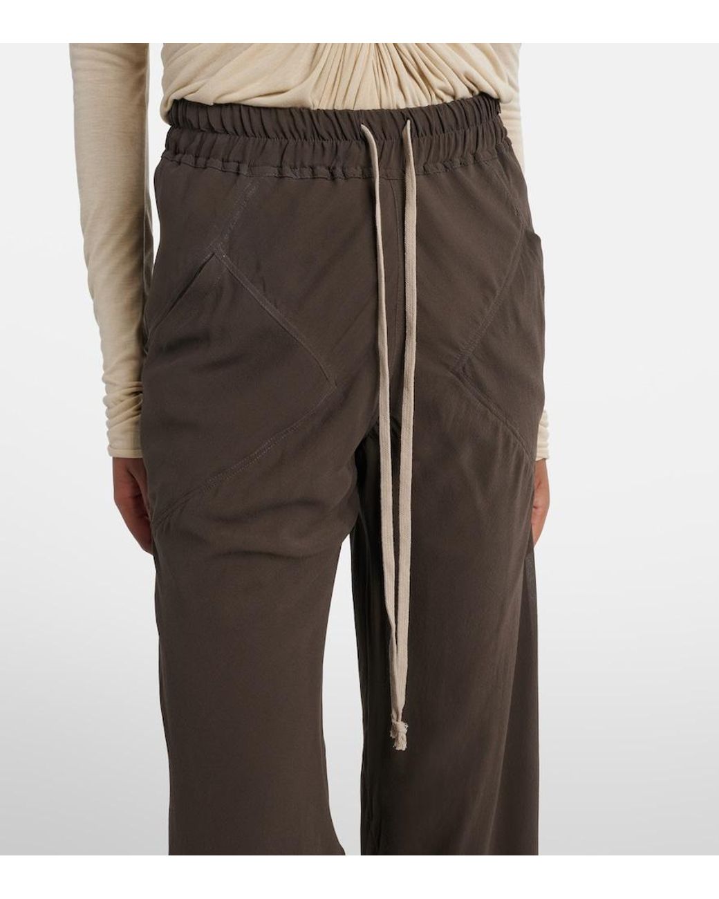 Rick Owens Brown Silk Charmeuse Wide-Leg Pants