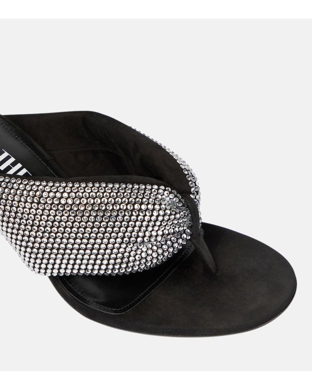 The Attico Black Rem Satin Crystal-Embellished Thong Sandals