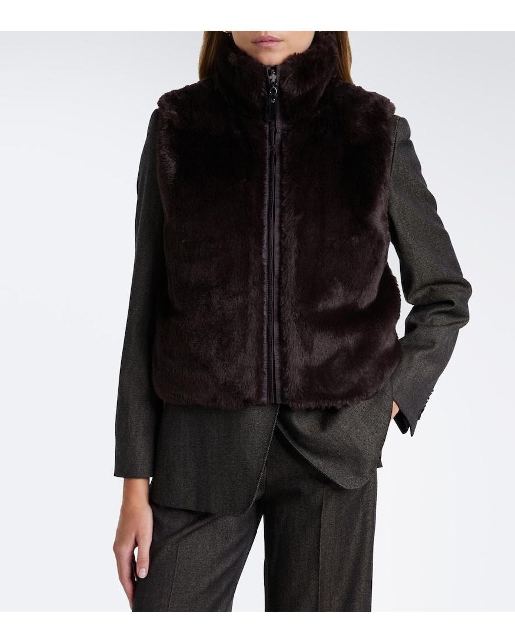 Max Mara Brown Zip-Up Puffer Vest