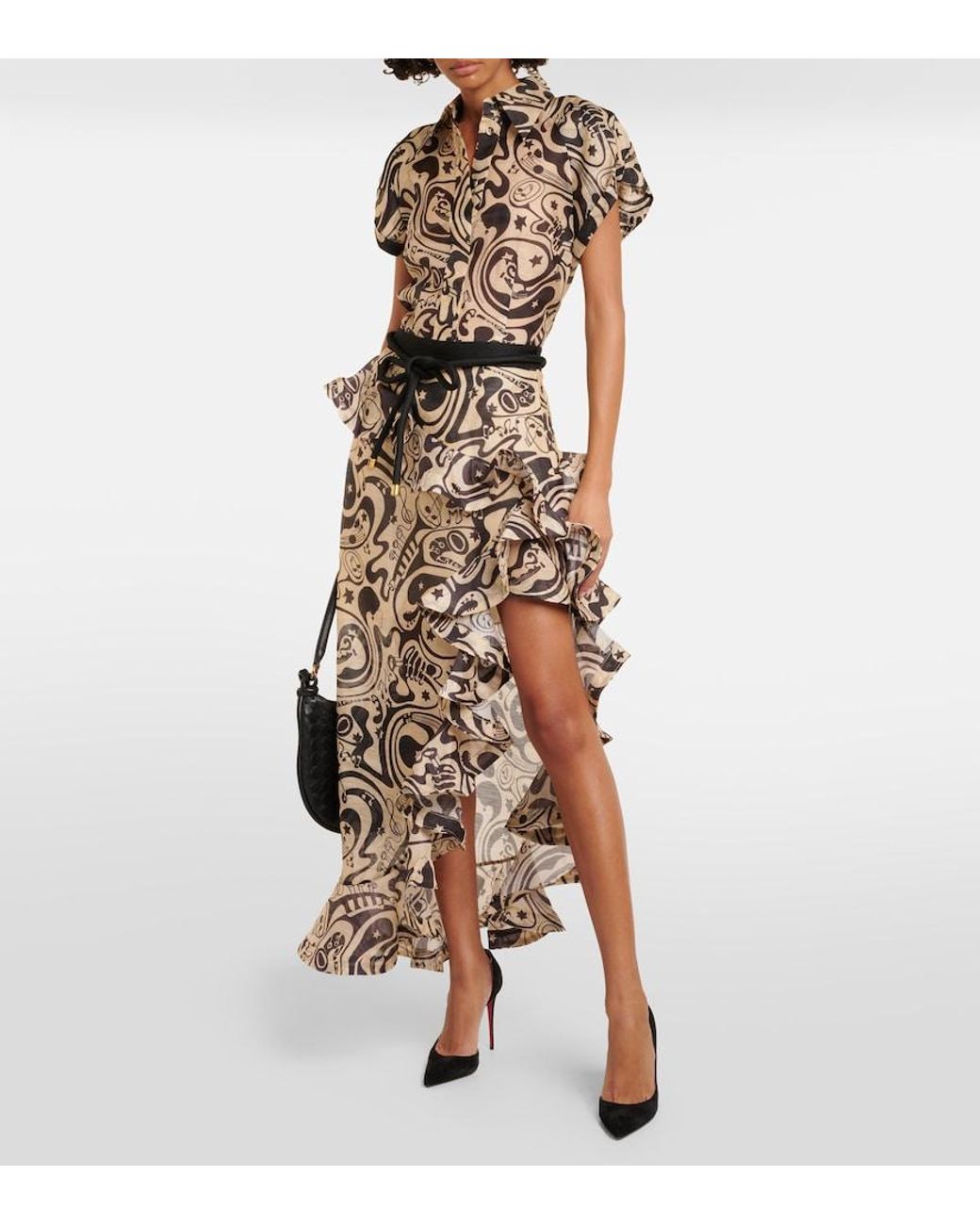 Zimmermann Black Matchmaker Printed Linen And Silk Blouse
