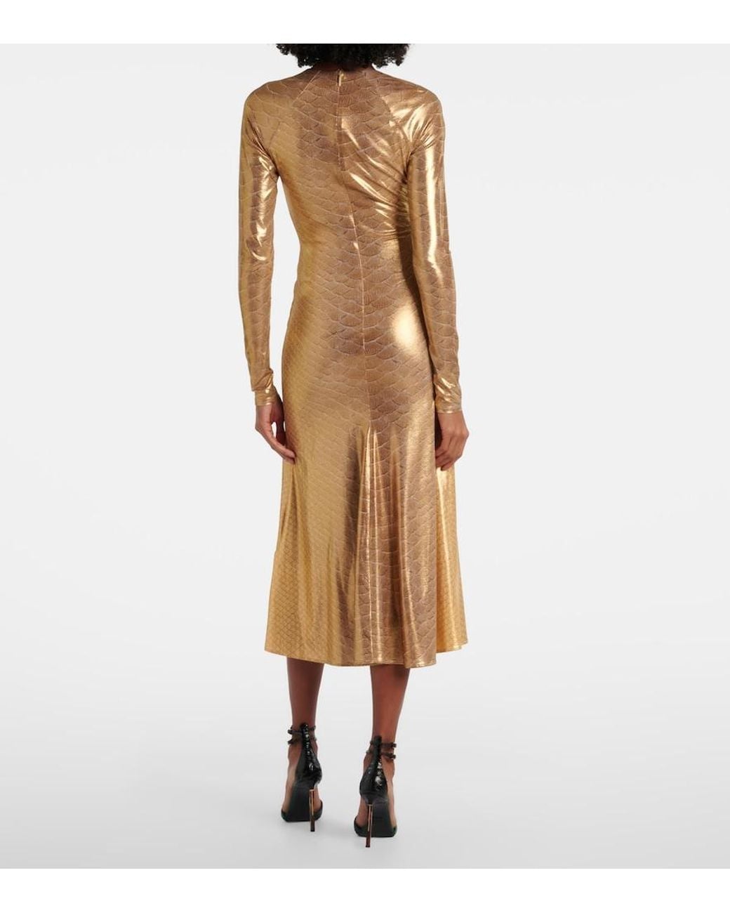 Roberto Cavalli Natural Embellished Snake-Print Midi Dress