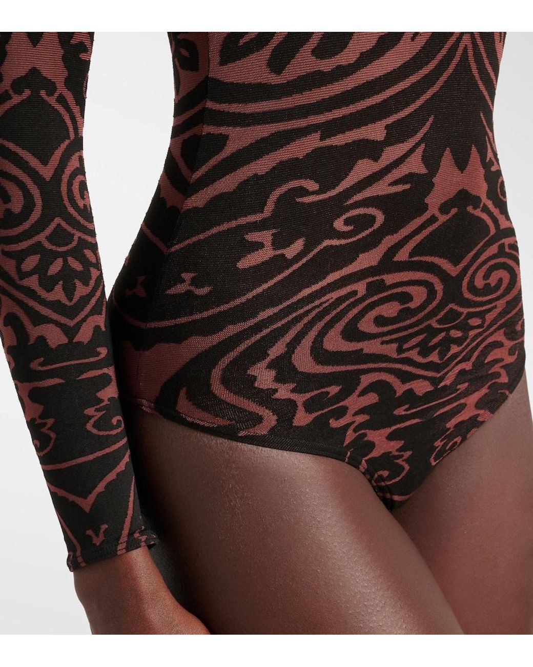 Wolford Brown X Etro Tattoo Paisley Bodysuit