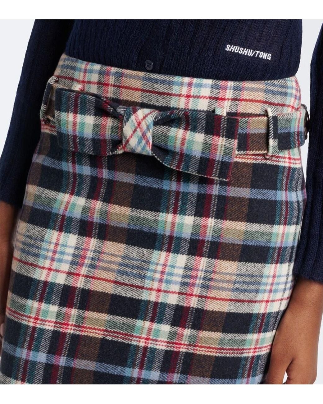ShuShu/Tong Multicolor Checked Cotton And Wool-Blend Pencil Skirt