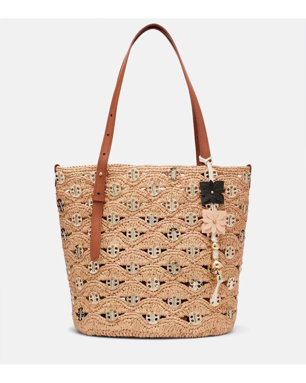 Rabanne Brown Small Embellished Raffia Tote Bag
