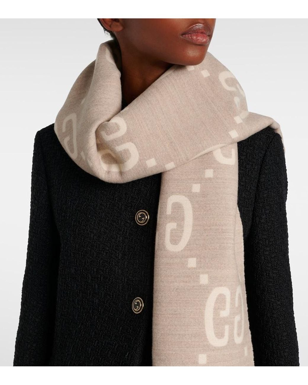 Gucci Natural Gg Wool And Silk Scarf