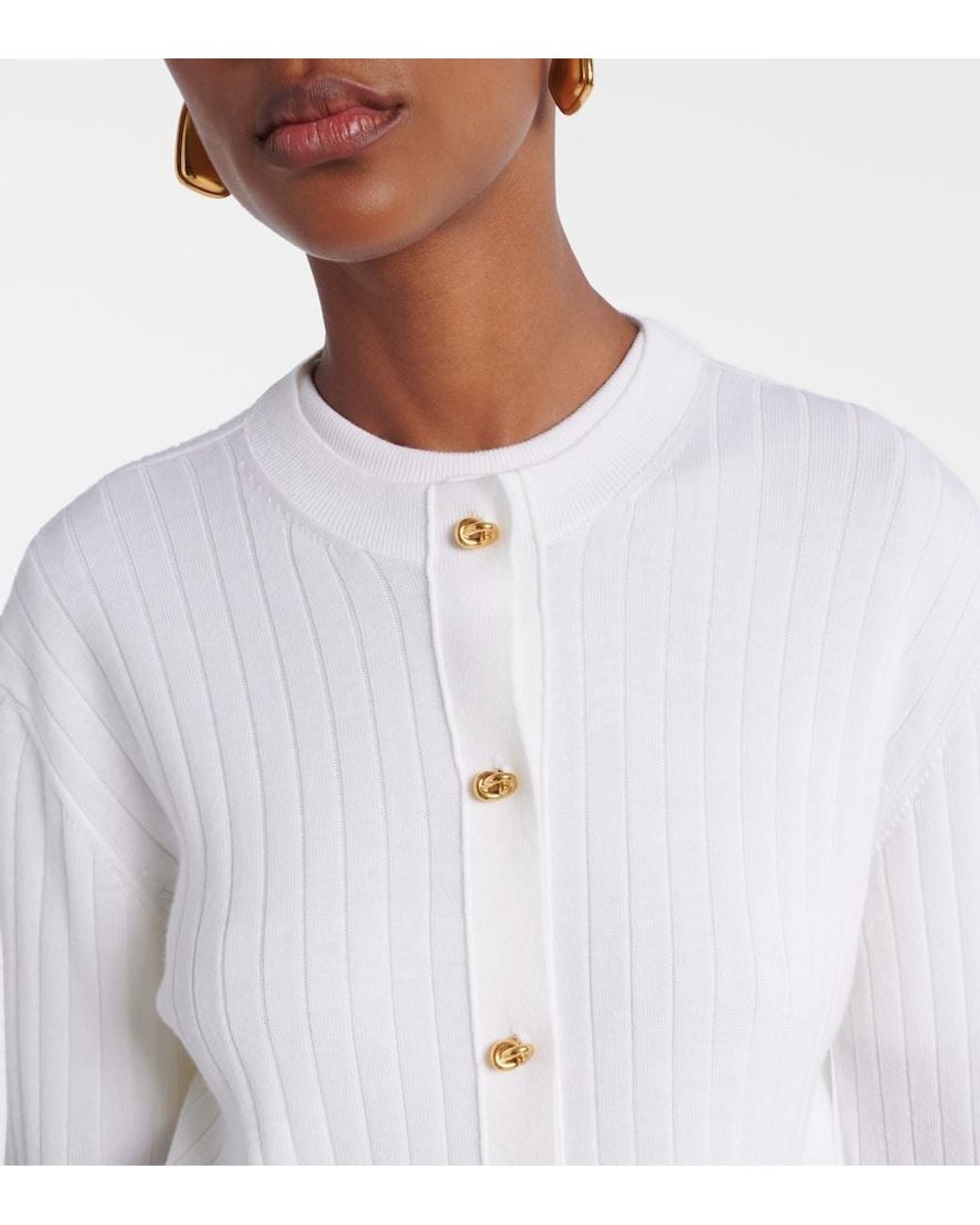 Bottega Veneta White Knot Ribbed-Knit Wool Cardigan