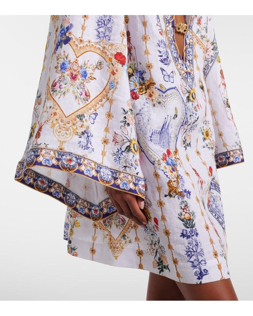 Camilla White Cutout Printed Linen Kaftan