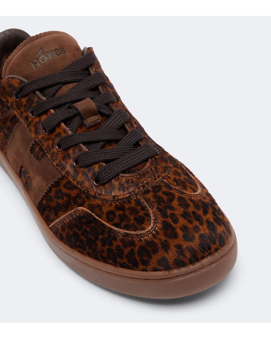 Hogan Brown H647 Leopard-Print Calf Hair Sneakers
