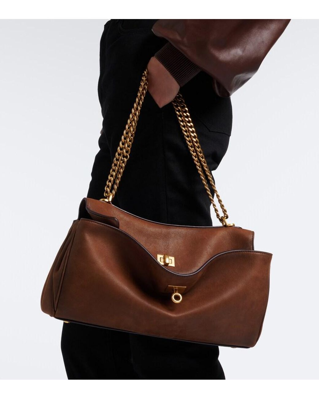 Balenciaga Brown Rodeo East West Leather Shoulder Bag
