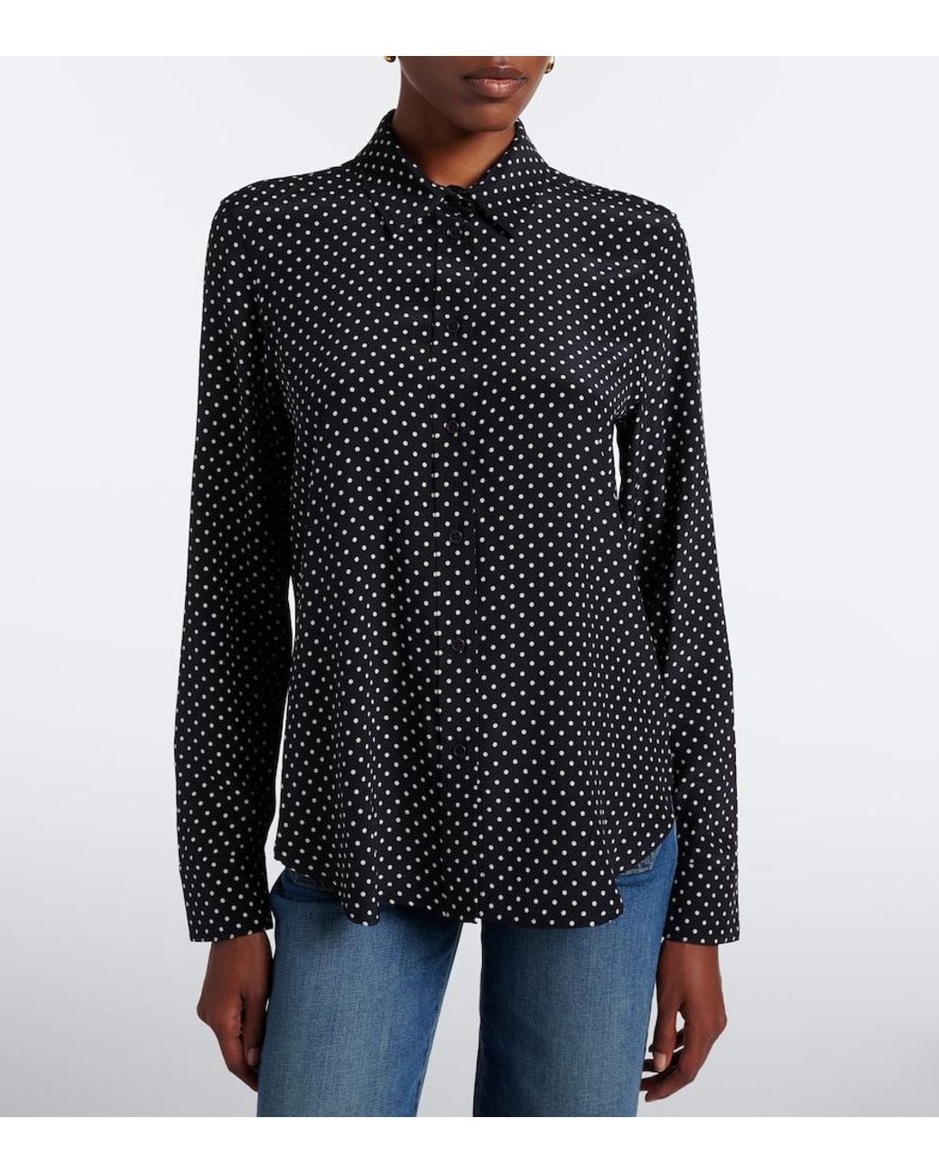 Nili Lotan Blue Gana Polka-Dot Silk Shirt