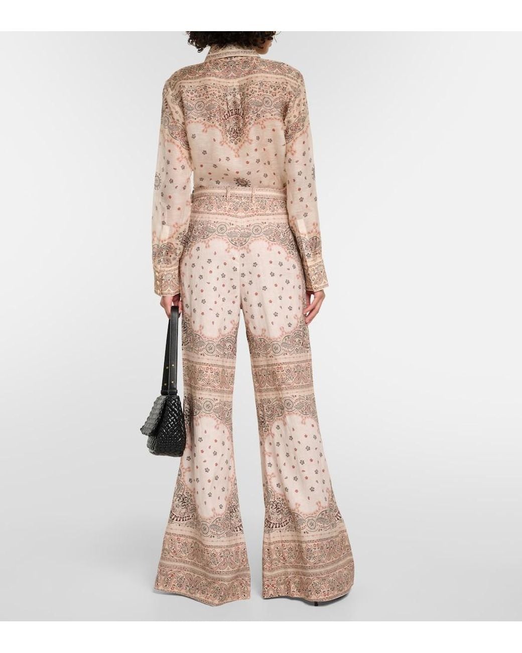 Zimmermann Natural Belted Paisley-print Linen Flared Pants