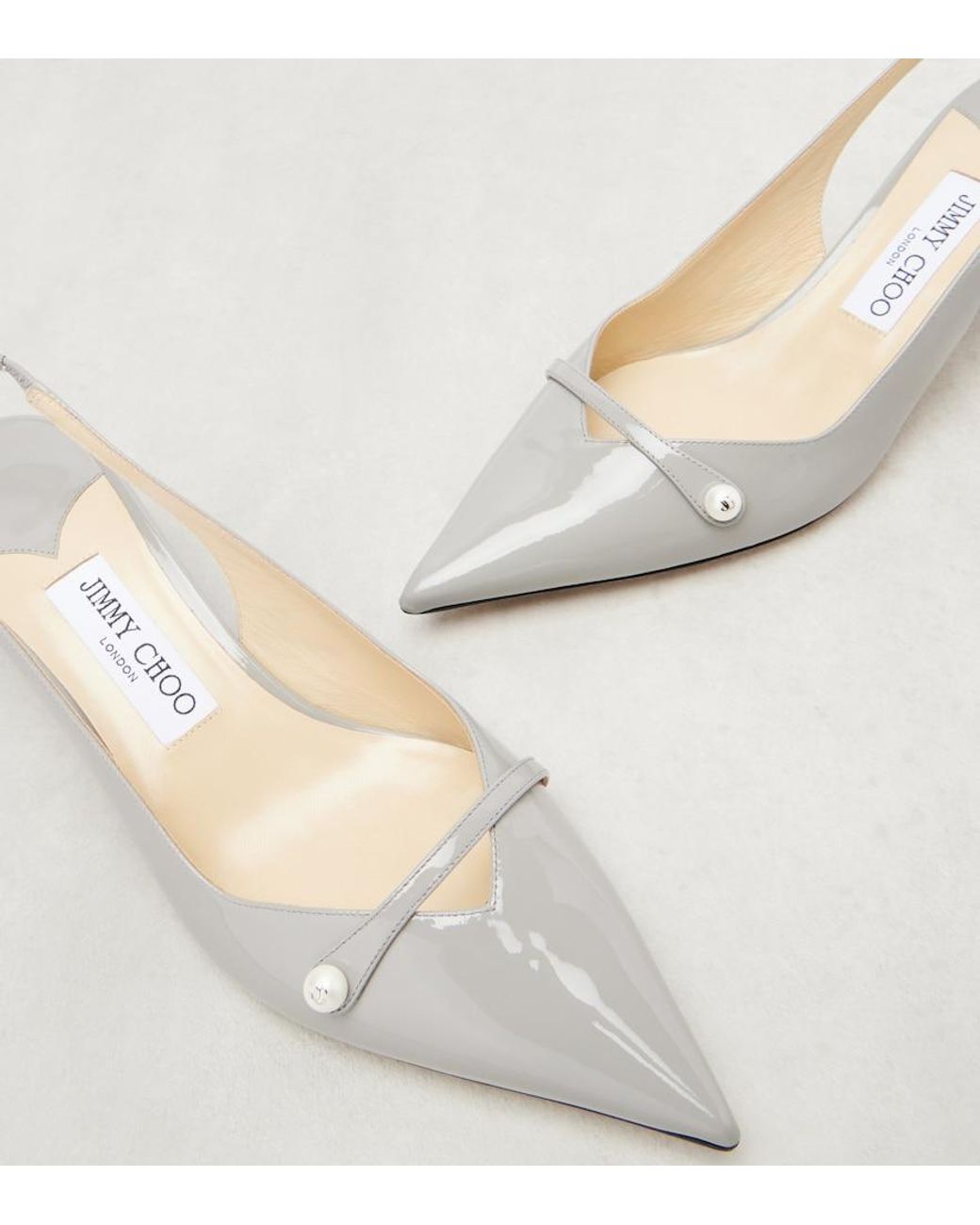 Jimmy Choo White Amita 45 Patent Leather Slingback Pumps