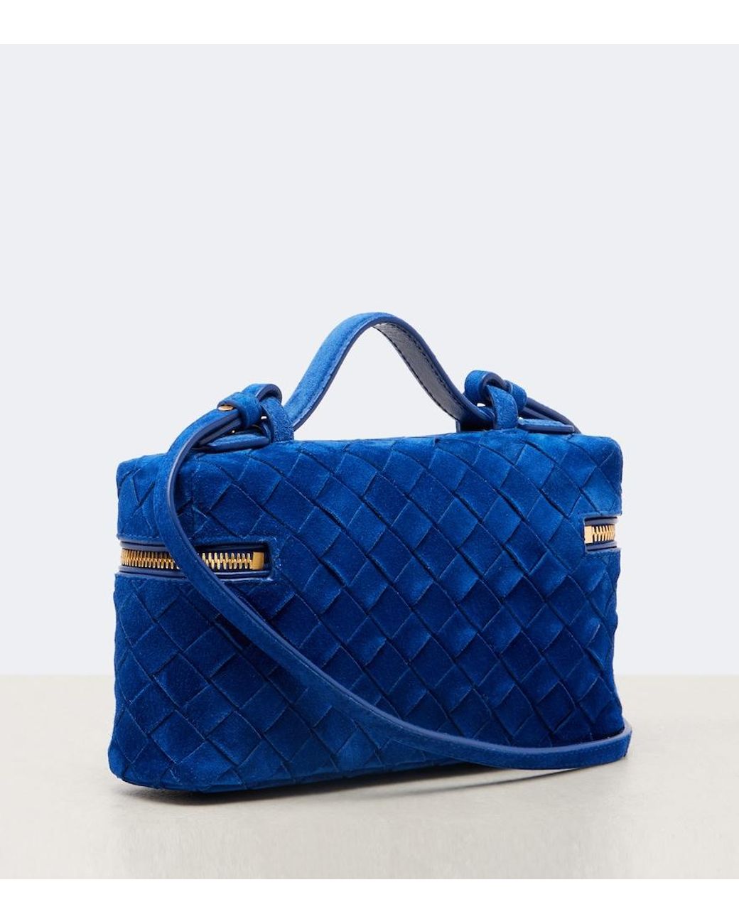 Bottega Veneta Blue Bang Bang Intrecciato Suede Vanity Bag