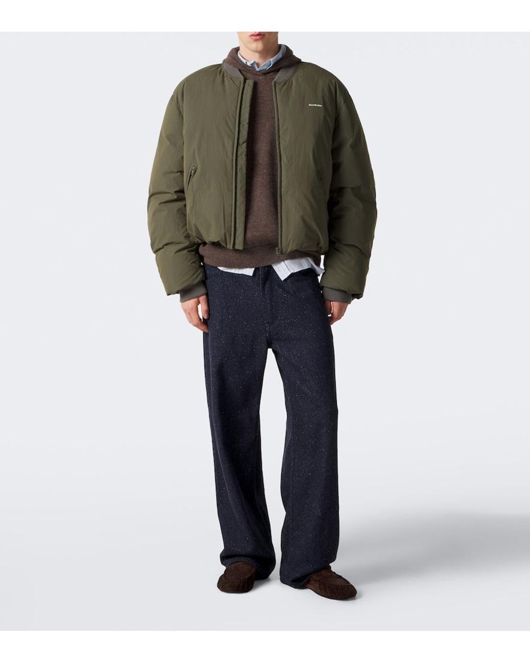 Acne Green Cotton-Blend Poplin Down Bomber Jacket for men
