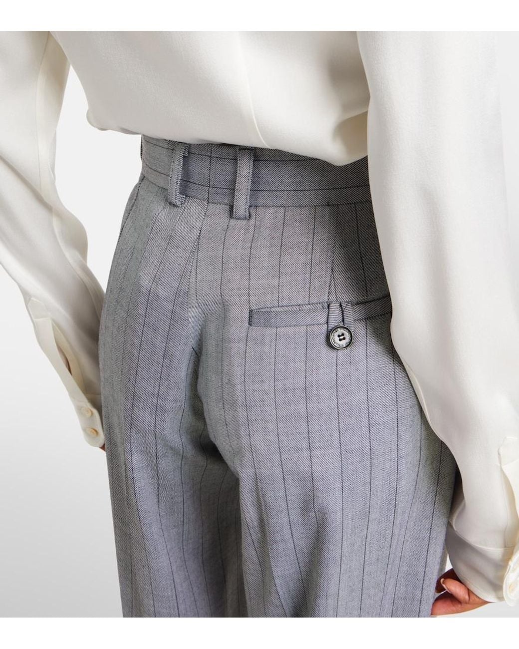 Stella McCartney Gray Striped Wool Wide-Leg Pants