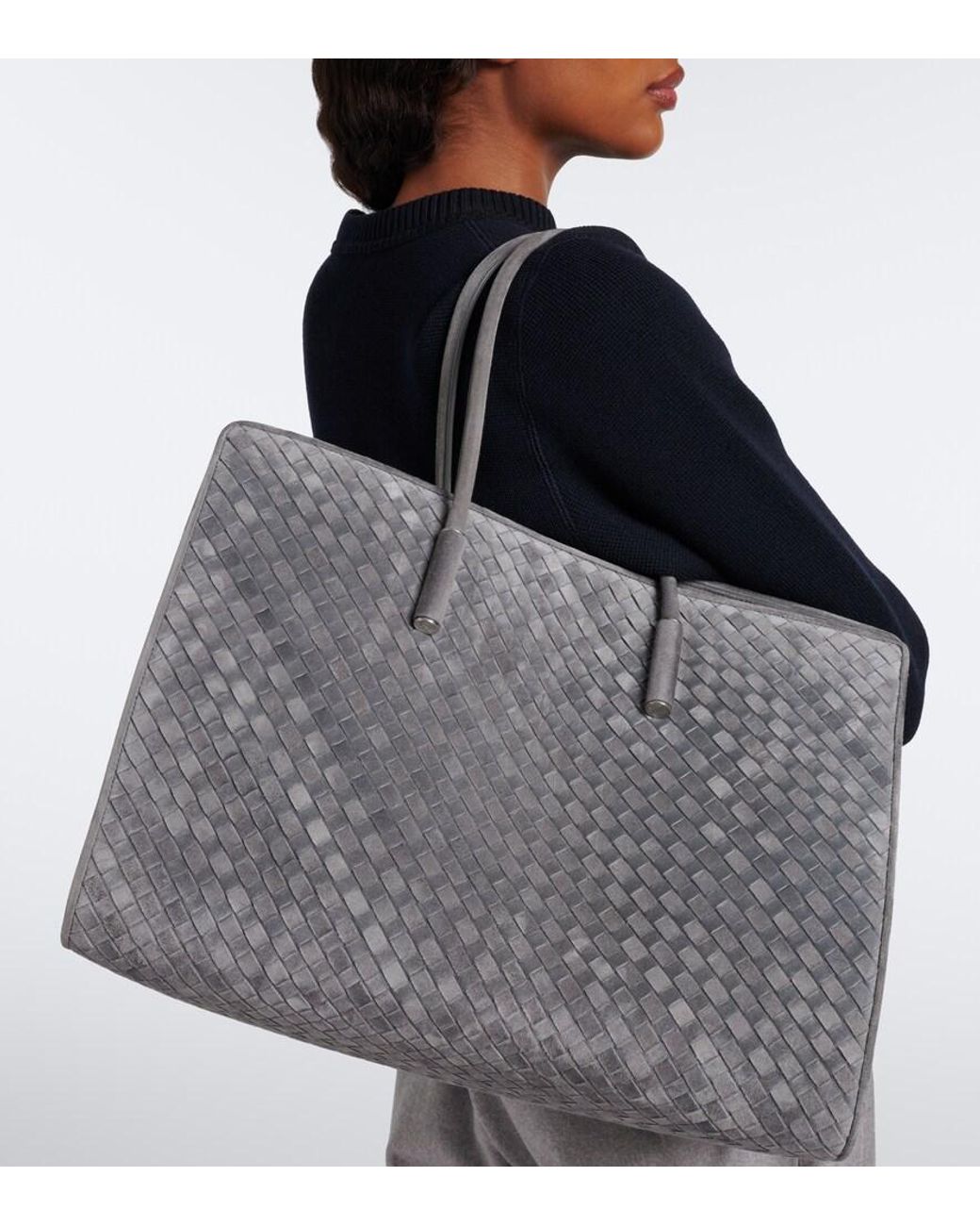 Bottega Veneta Gray Barbara Large Intrecciato Suede Tote Bag