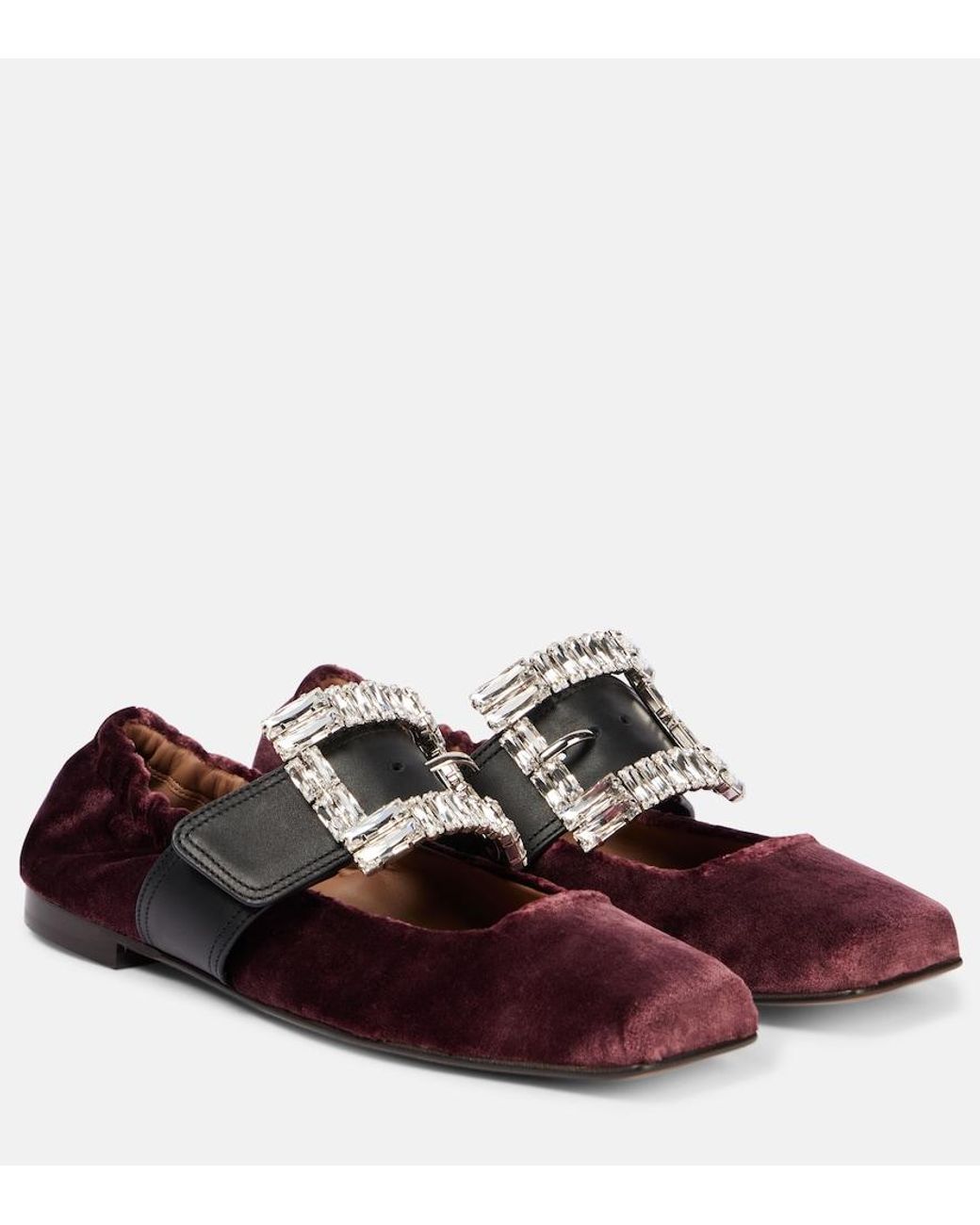 Dolce & Gabbana Brown Embellished Leather-Trimmed Velvet Flats