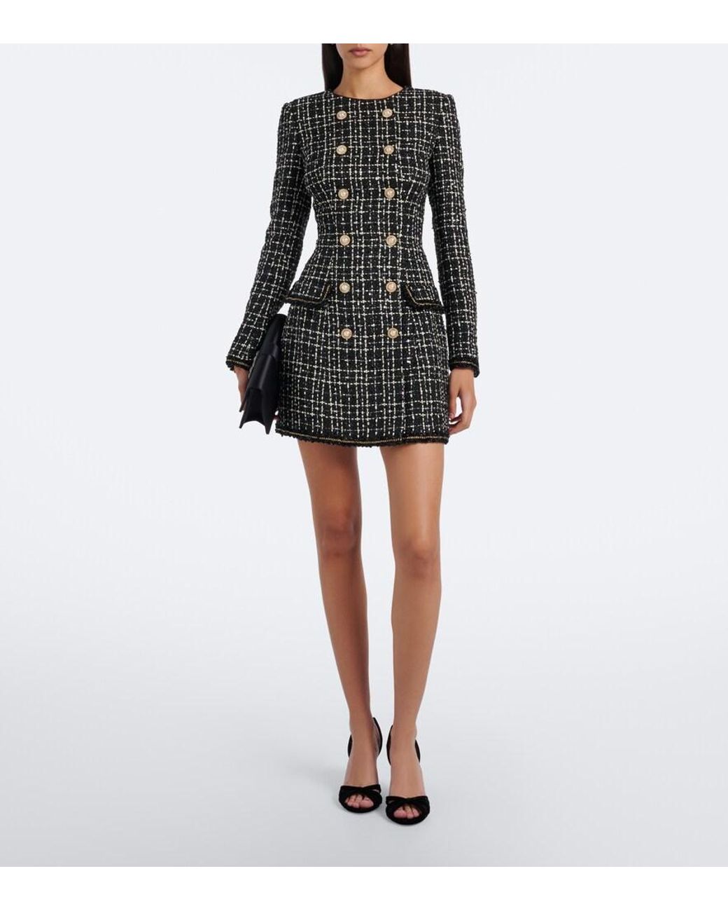 Rebecca Vallance Black Meringue Boucle Tweed Blazer Dress
