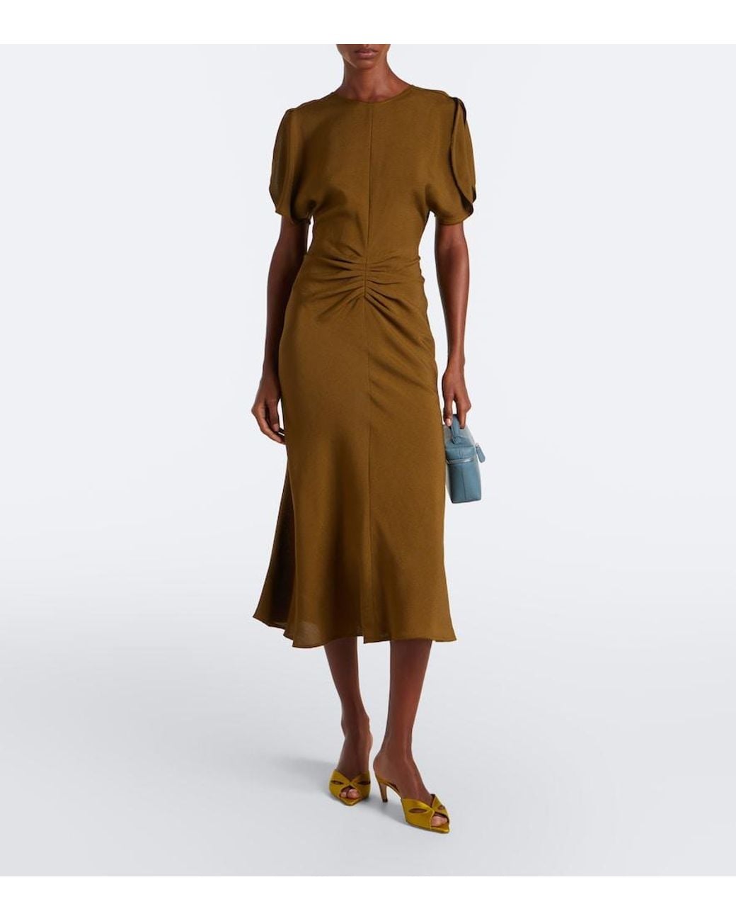 Victoria Beckham Natural Bela Ruched Midi Dress