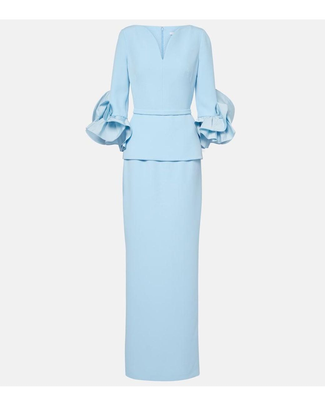 Safiyaa Blue Clemence Ruffled Crepe Gown