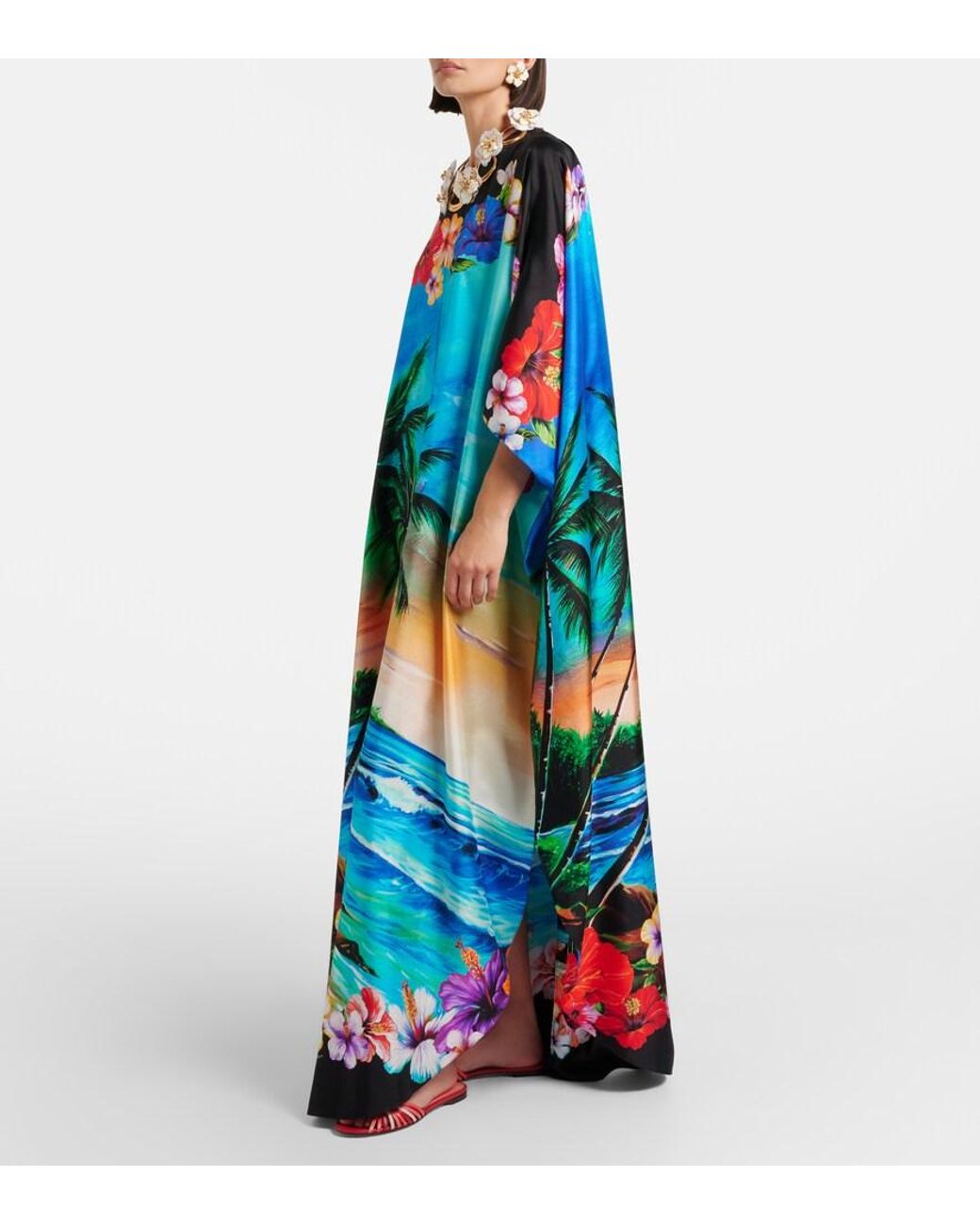Dolce & Gabbana Blue Printed Silk Kaftan
