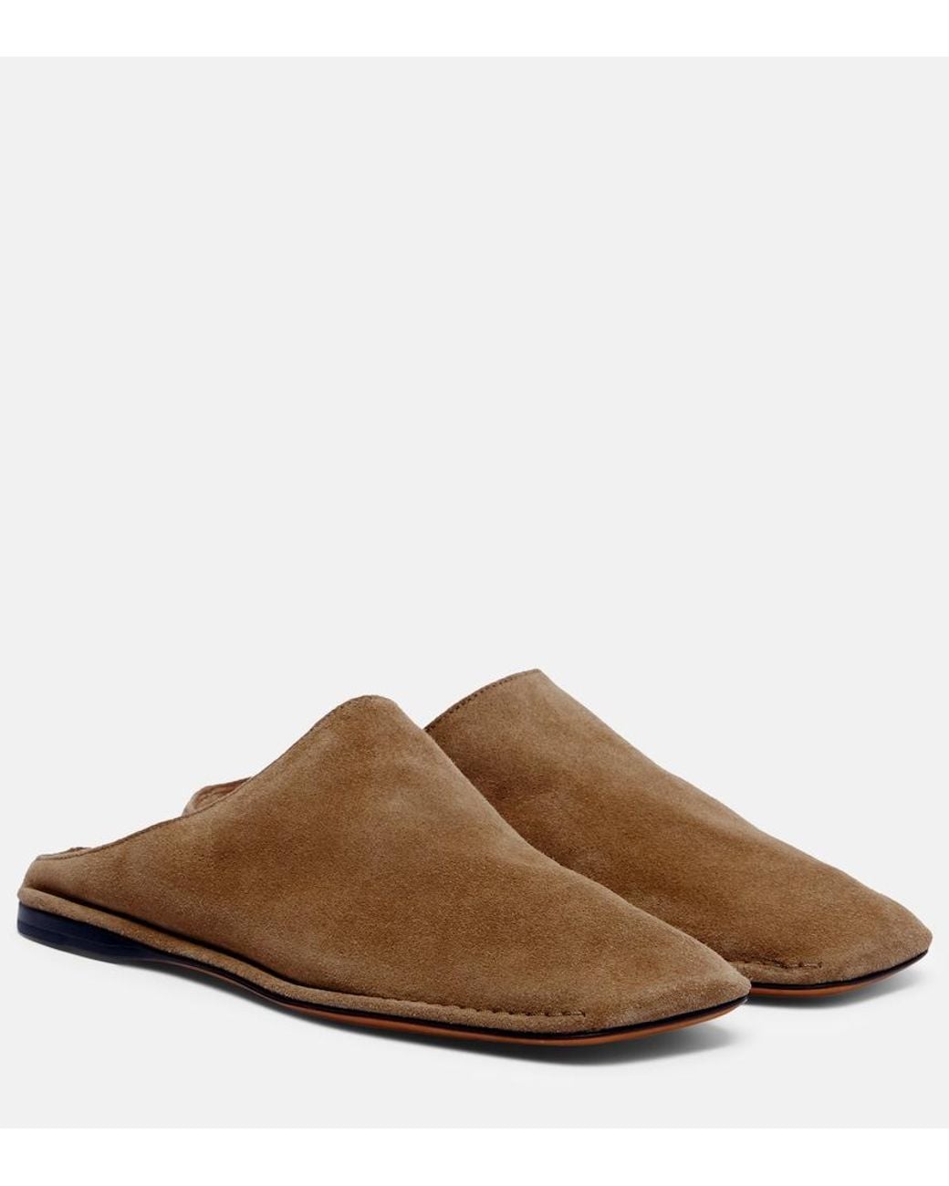 The Row Natural Piper Suede Slides