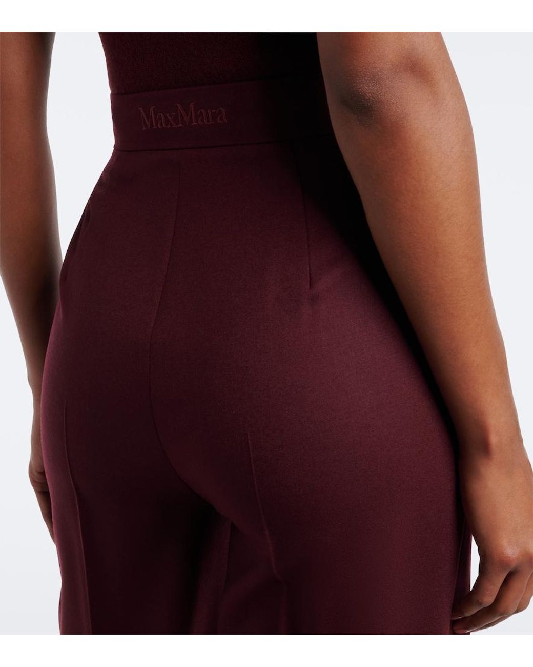 Max Mara Red Wool-Blend Wide-Leg Pants
