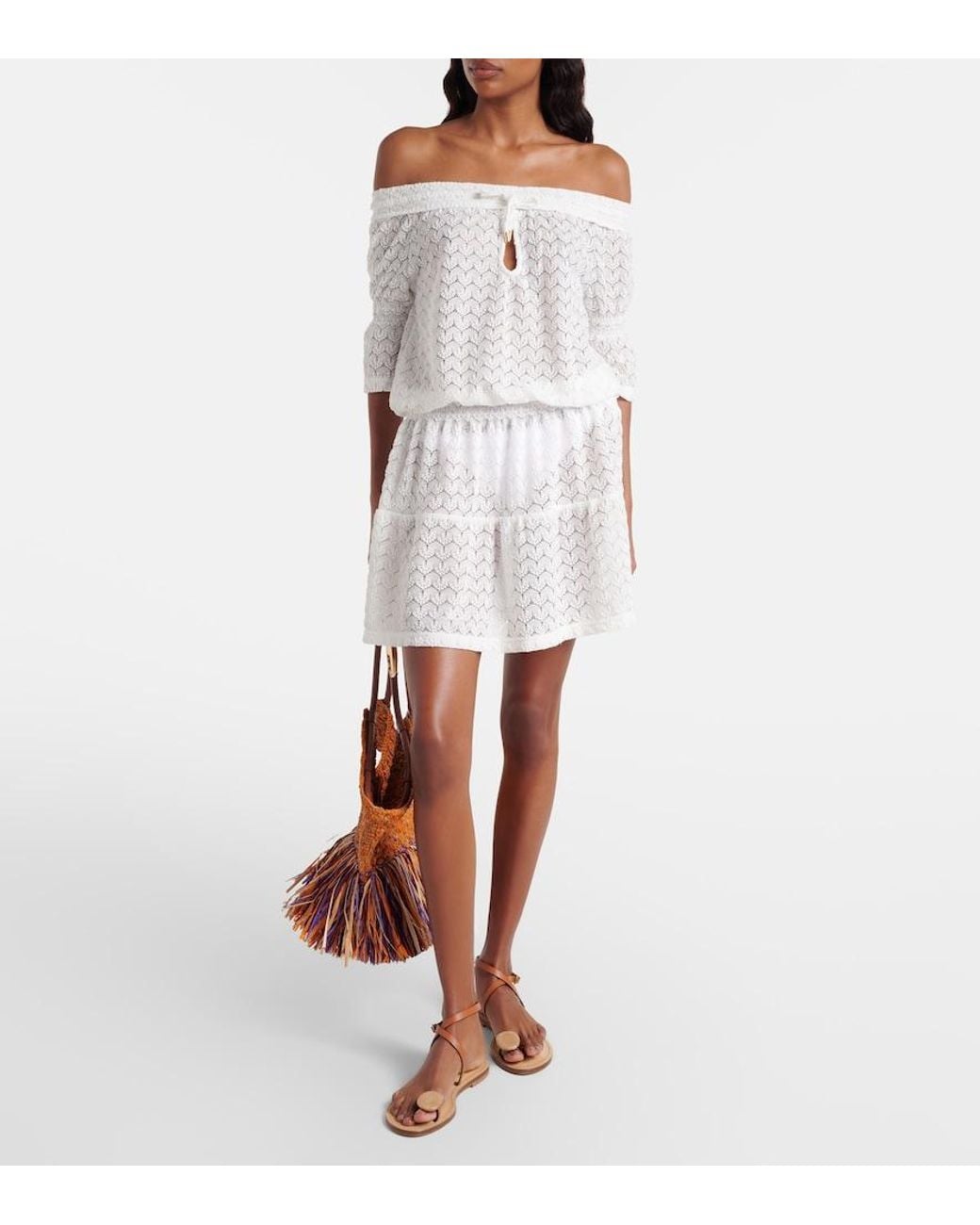 Melissa Odabash White Flo Crochet Cotton And Linen Minidress
