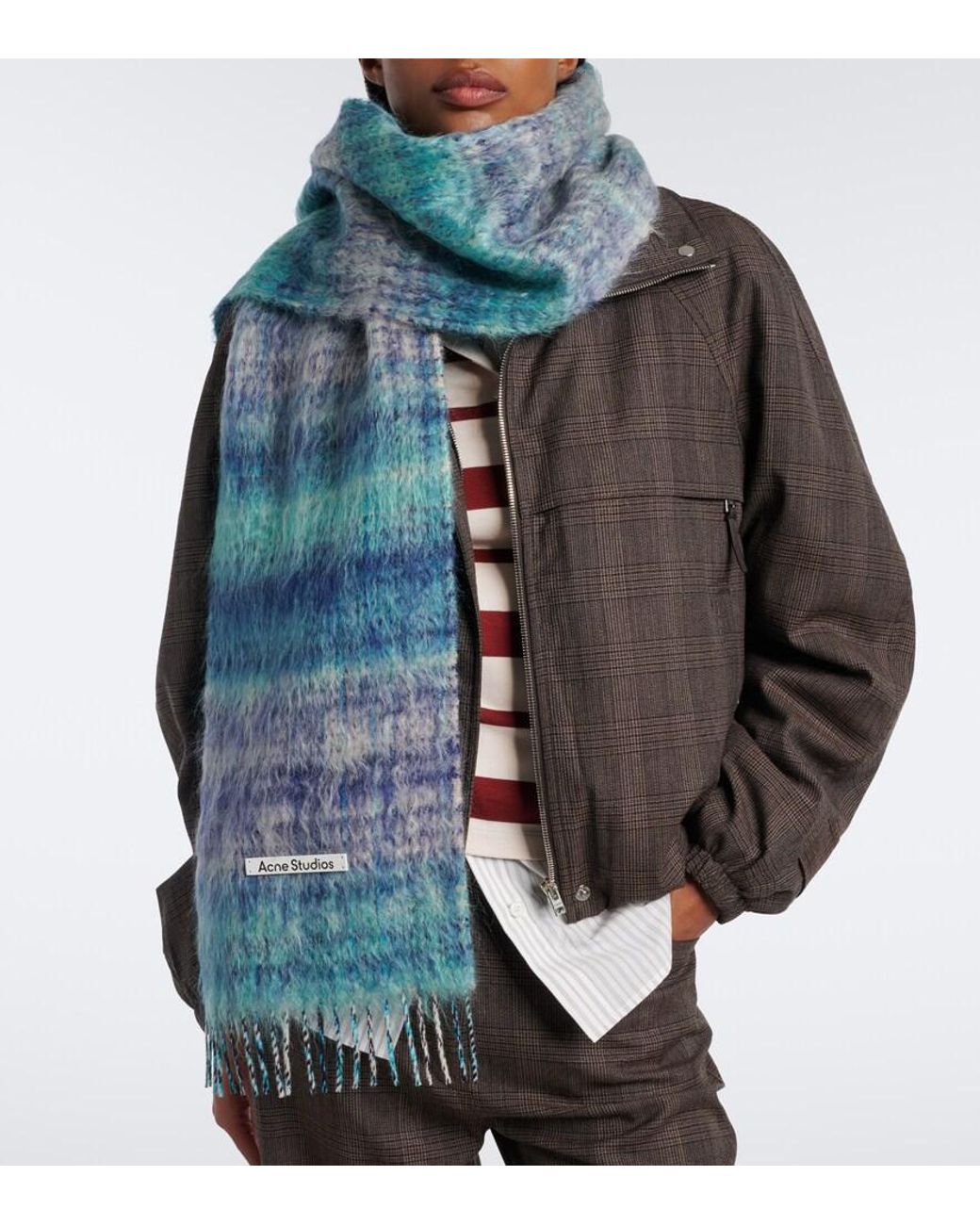 Acne Blue Fringed Mohair And Wool-Blend Scarf