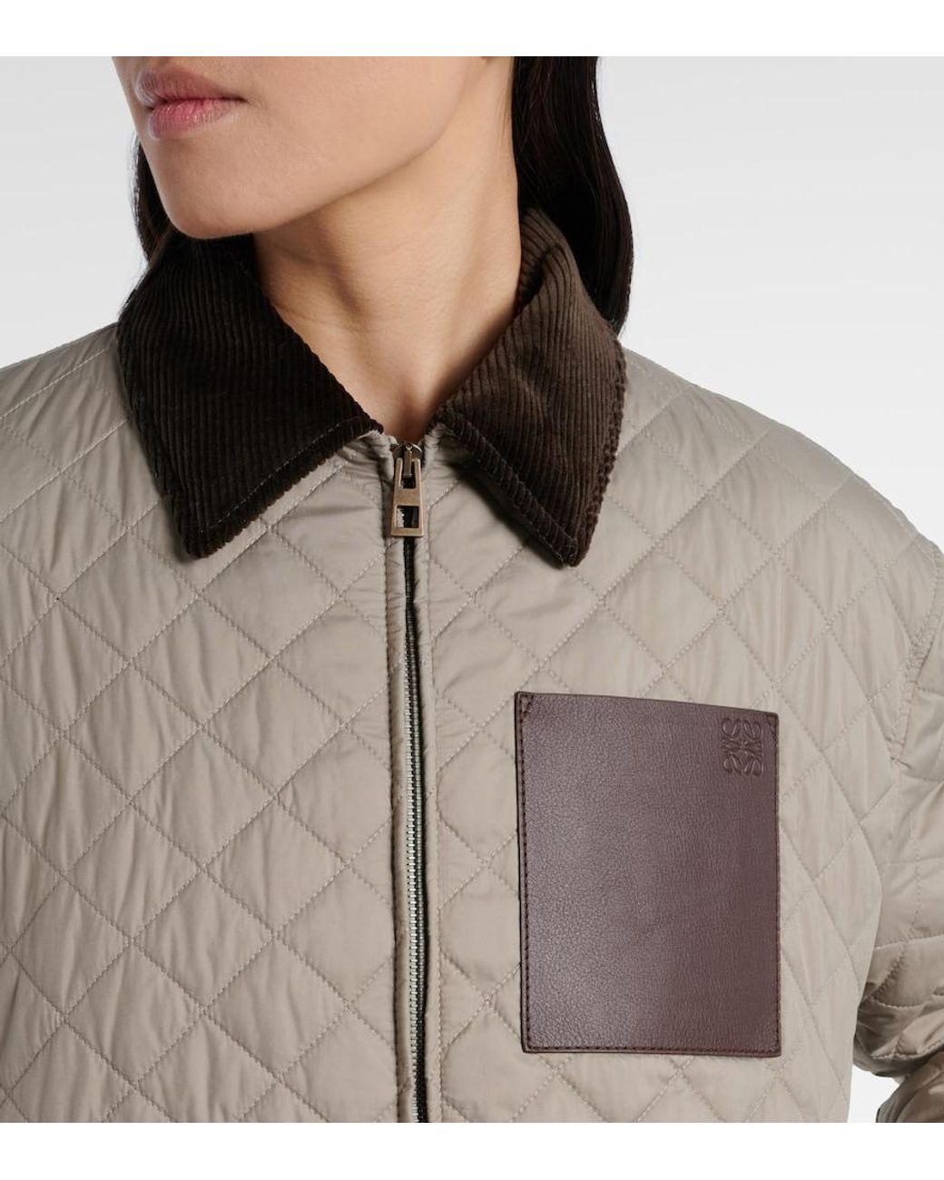 Loewe Brown Anagram Leather-Trimmed Quilted Jacket