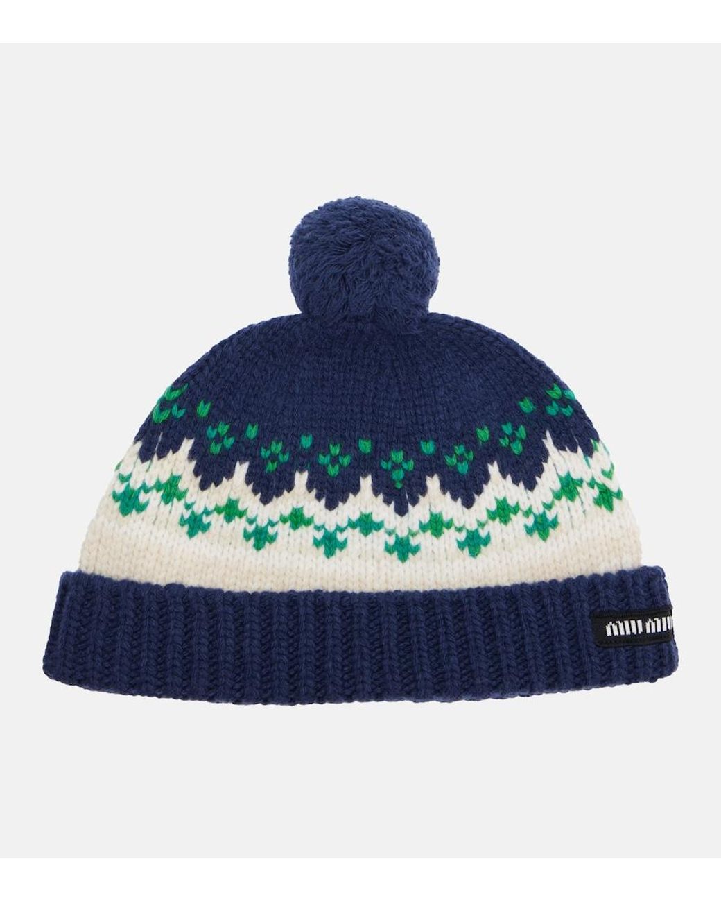 Miu Miu Blue Fair Isle Virgin Wool Beanie