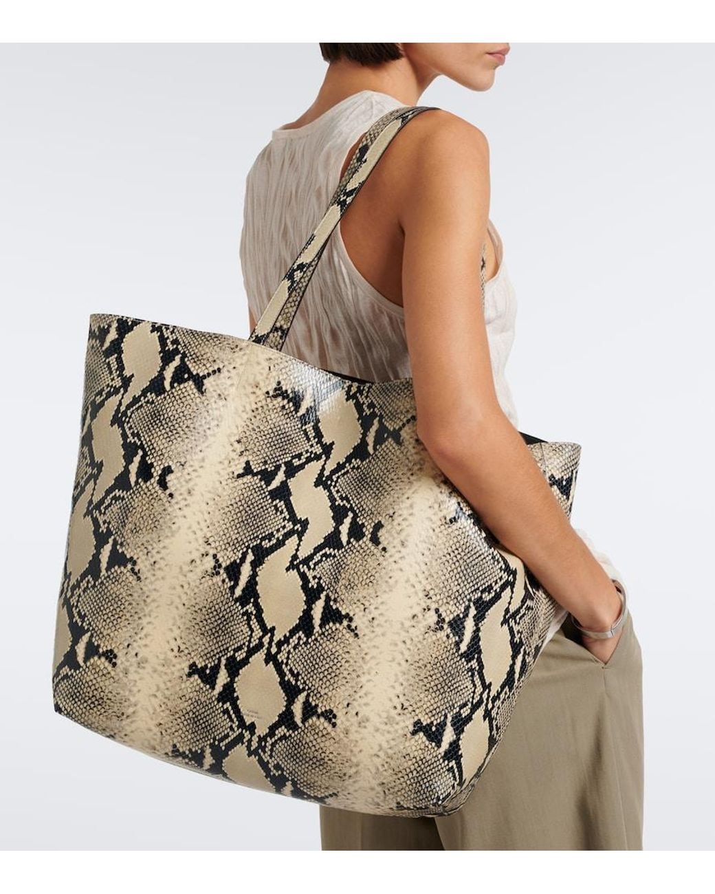 Totême  Metallic Roam Large Snake-Effect Leather Tote Bag