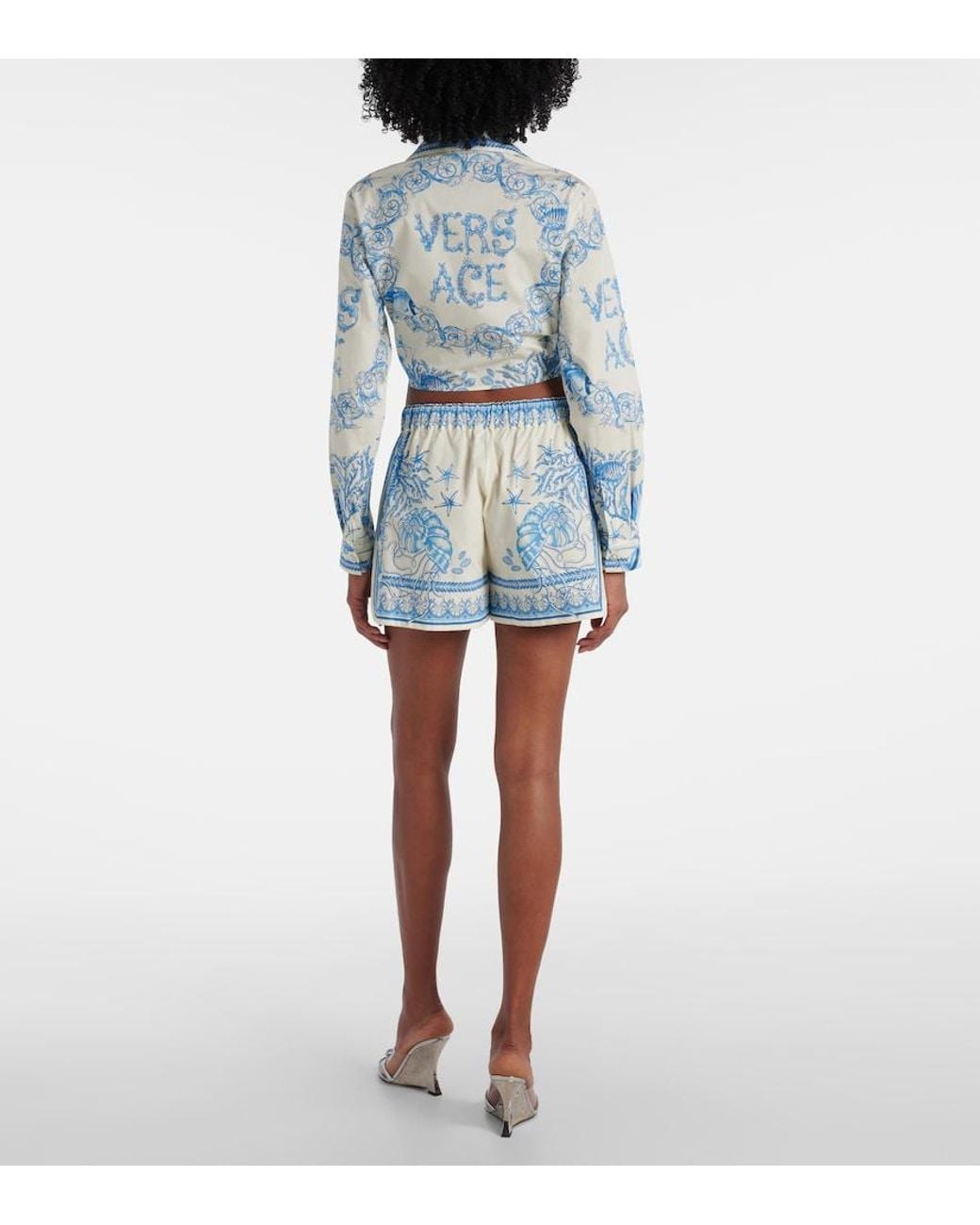 Versace Blue Underwater Barocco Cotton Poplin Shorts