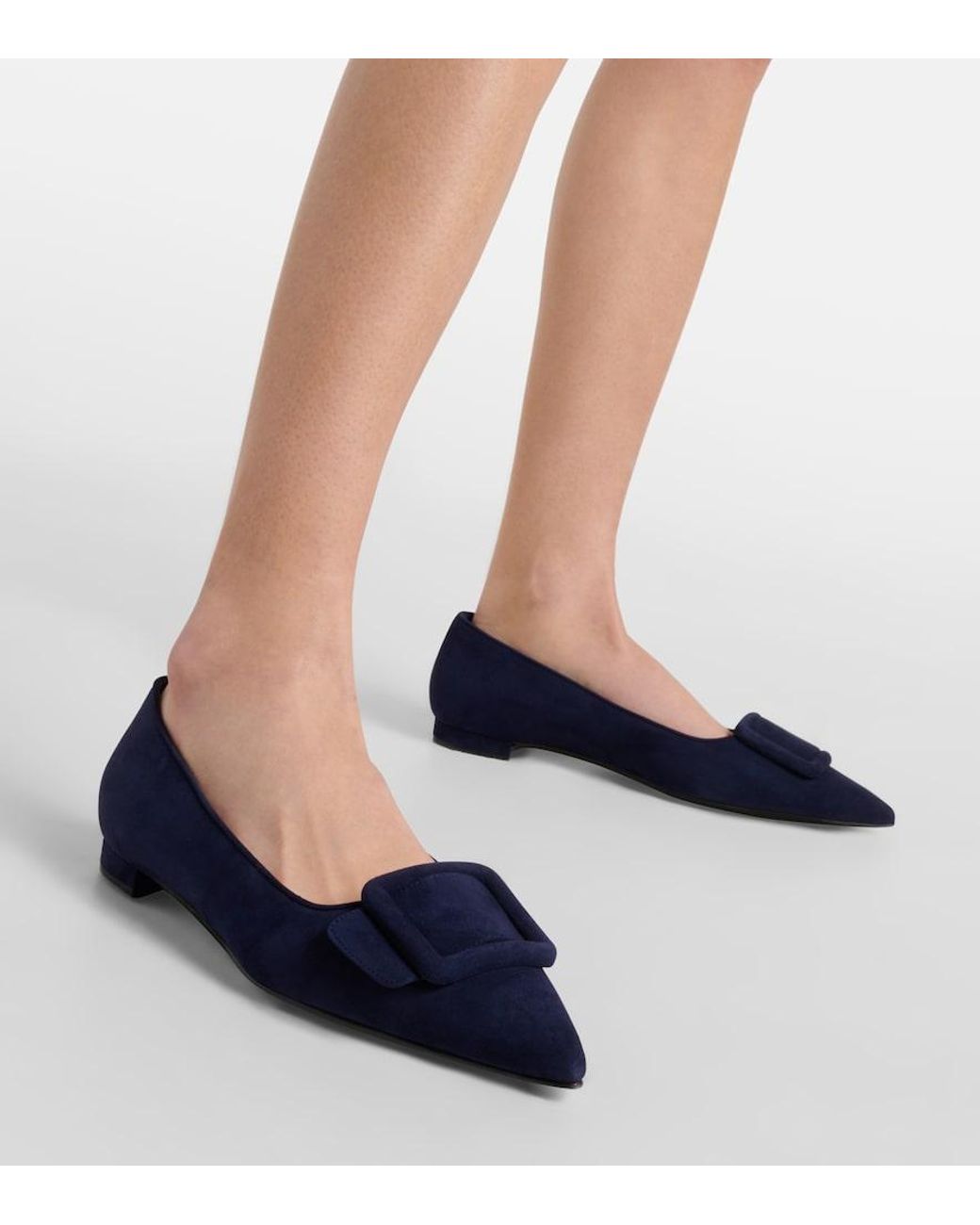 Manolo Blahnik Blue Maysale Suede Ballet Flats