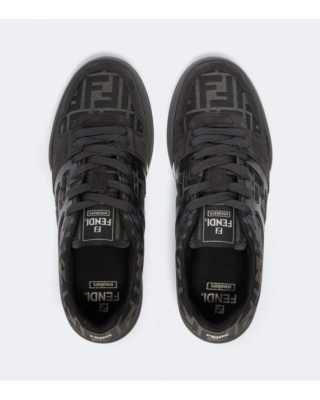 Fendi Black Match Ff Zucca Suede-Trimmed Sneakers for men