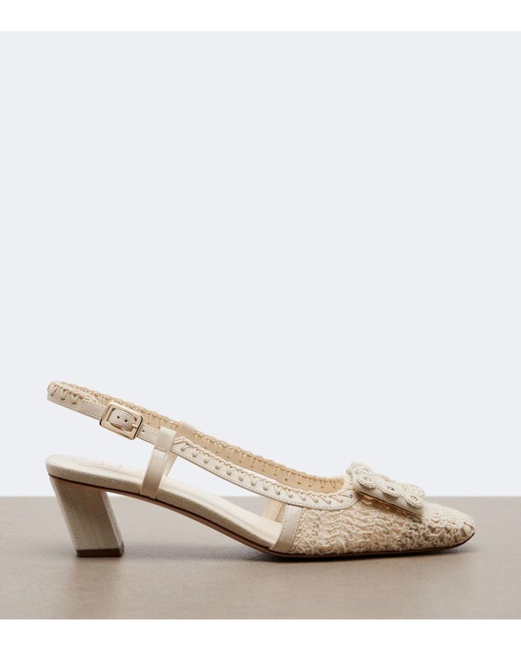 Roger Vivier Natural Belle Vivier Crochet And Leather Slingback Pumps