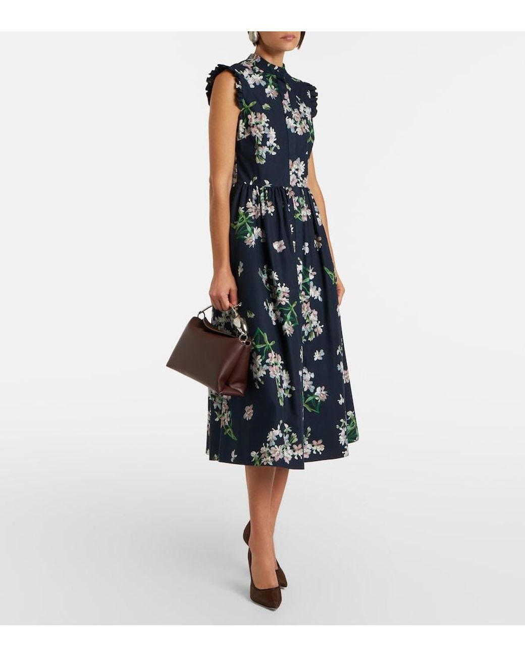 Erdem Brown Bloom Midi Leather Top-Handle Bag