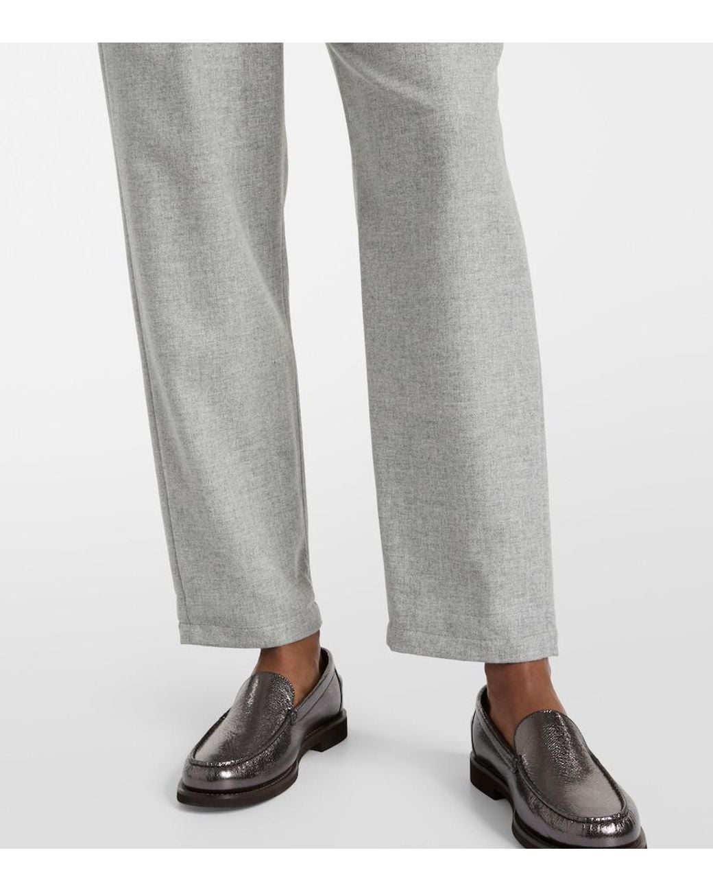 Brunello Cucinelli Gray Cropped Wool And Cashmere Straight Pants
